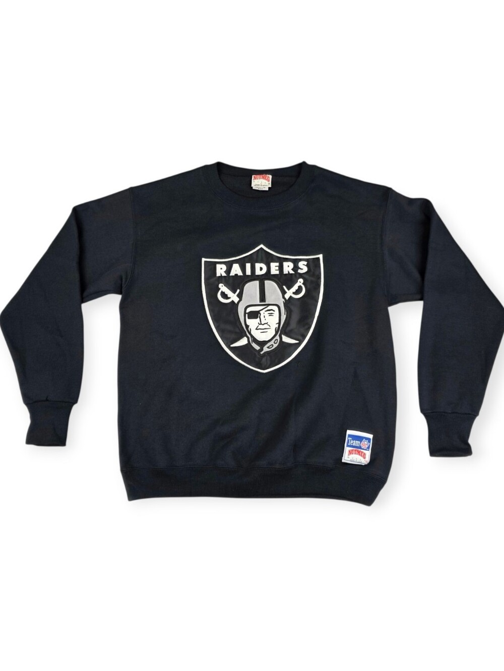 Vintage Nutmeg Mills NFL Raiders Crewneck Sweater Men's Size Medium Black Silver